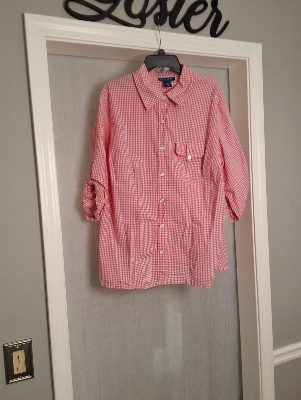 Karen Scott Pink Gingham Button-Down Shirt
